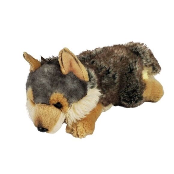 Aurora Miyoni Timber Wolf Puppy Plush Realistic Laying Down Furry Gray Brown 14" - Picture 2 of 11